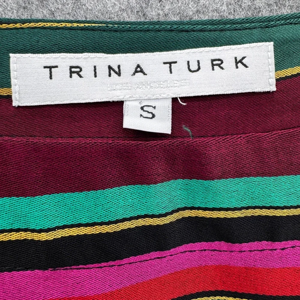 TRINA TURK Women On the Rocks Stripe Boat Neck Top Size S Red Pink Holiday Party - Picture 3 of 12